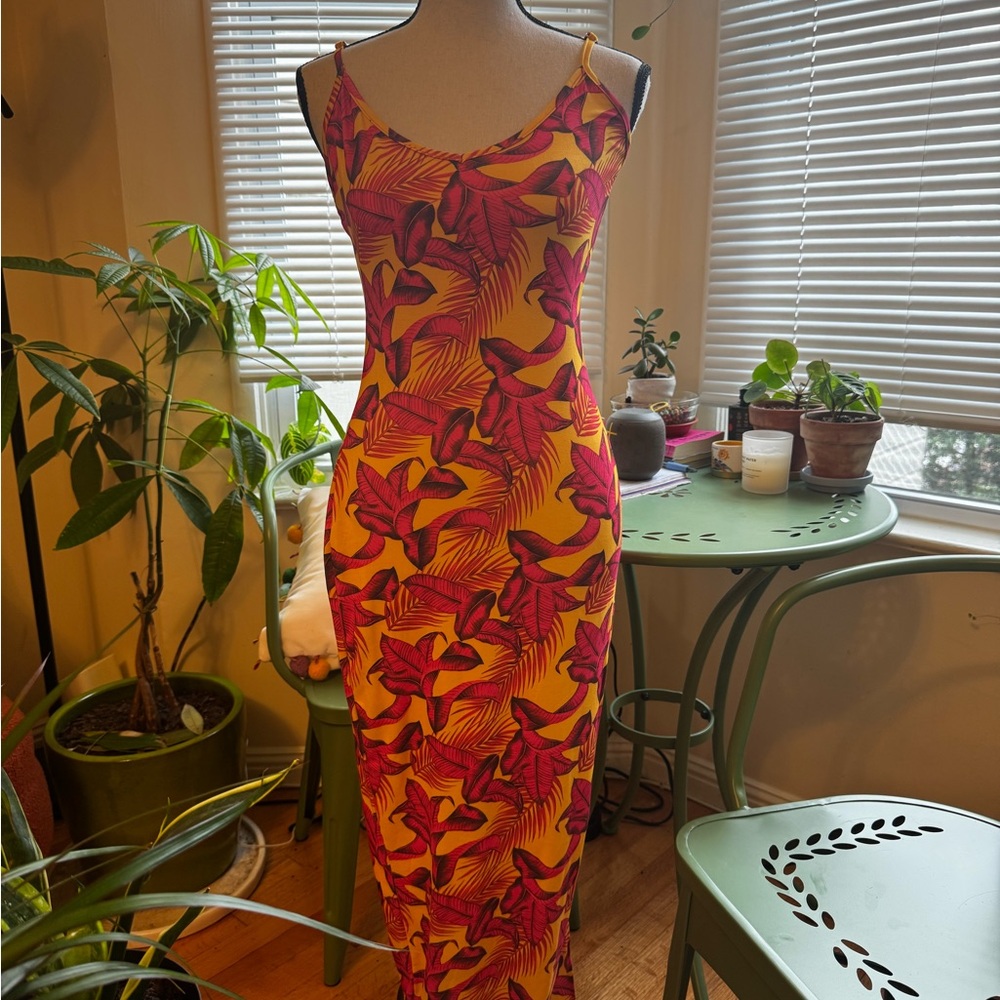 SHEIN Tropical Yellow and Pink Maxi Dress